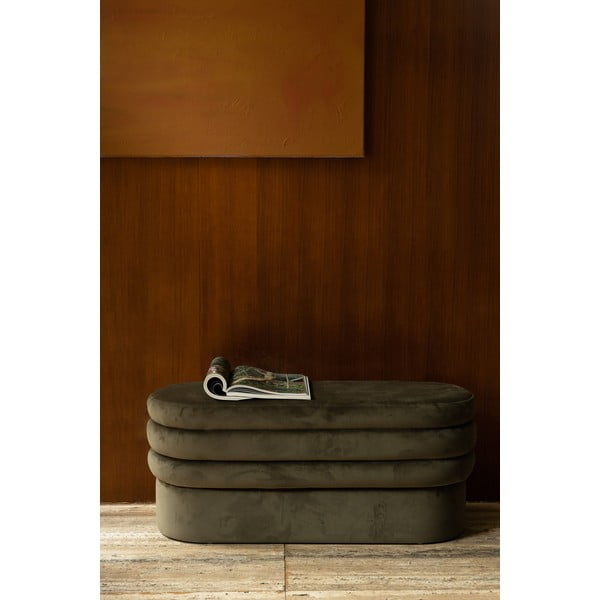 Kaki zamatová lavica Aditi – Dutchbone-image-1