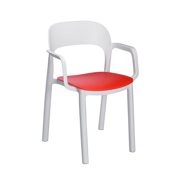 Sada 4 bielych záhradných stoličiek s červeným sedadlom a podrúčkami Resol Ona