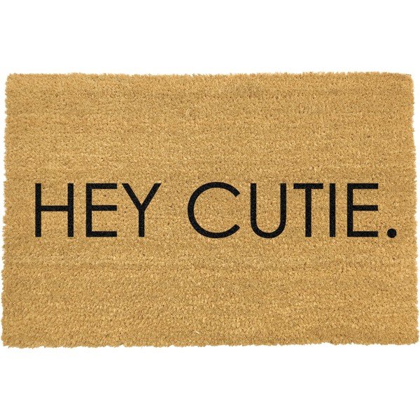 Čierna rohožka z prírodného kokosového vlákna Artsy Doormats Hey Cutie, 40 x 60 cm