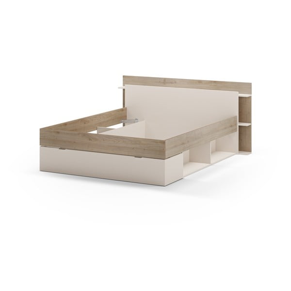 Dvojlôžková posteľ v dekore duba s úložným priestorom bez roštu v bielo-prírodnej farbe 160x200 cm Albo – Marckeric-image-4