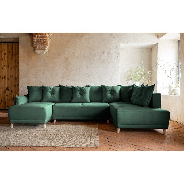 Zelená menčestrová rozkladacia rohová pohovka (pravý roh/do "U") Lazy Lukka – Miuform-image-1