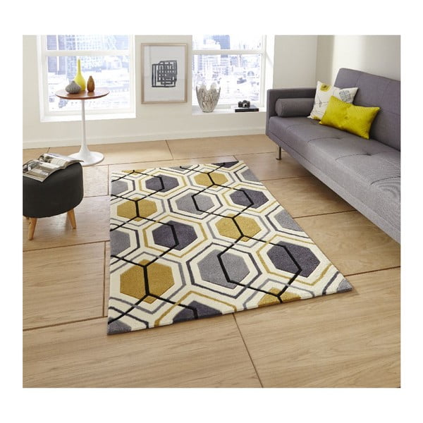 Koberec Hong Kong Hexagon Grey & Yellow, 120 × 170 cm-image-1