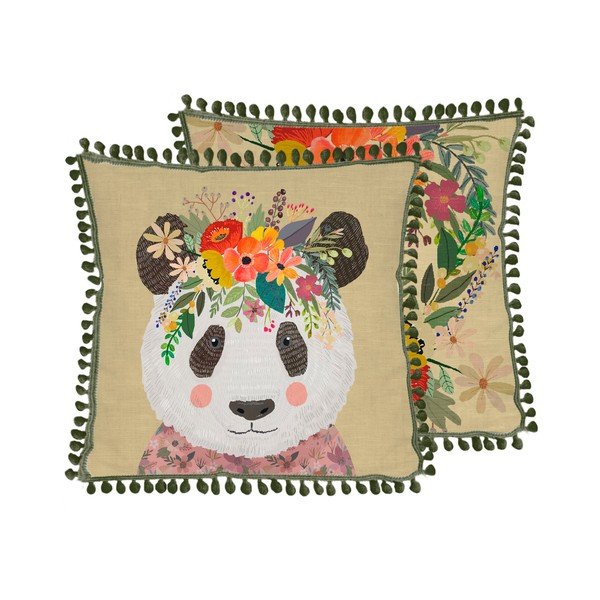 Vankúš s prímesou ľanu Little Nice Things Floral Panda, 45 x 45 cm-image-3