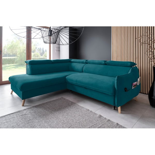 Tyrkysová zamatová rozkladacia rohová pohovka (ľavý roh) Sweet Harmony – Miuform-image-3