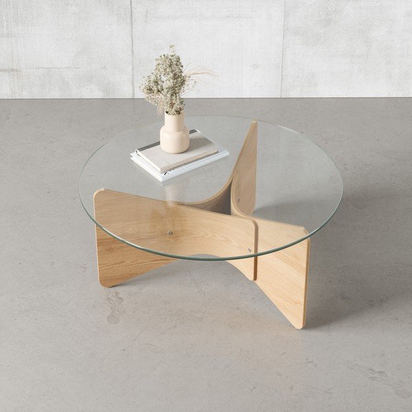 Okrúhly konferenčný stolík so sklenenou doskou v prírodnej farbe ø 84 cm Madera – Umbra-image-1