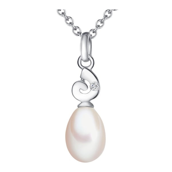 Strieborný náhrdelník s pravým diamantom a perlou Tess Diamonds Eneca, dĺžka 50 cm