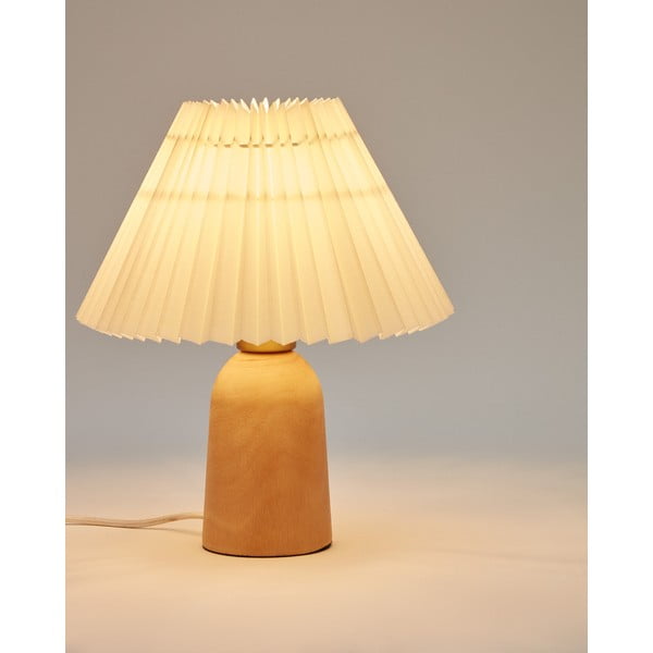 Béžová/v prírodnej farbe stolová lampa z kaučukového dreva s textilným tienidlom (výška 33 cm) Benicarlo – Kave Home-image-2