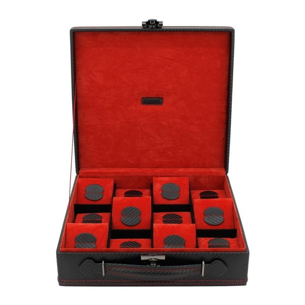 Čierno-červený box na 12 hodiniek Friedrich Lederwaren Carbon