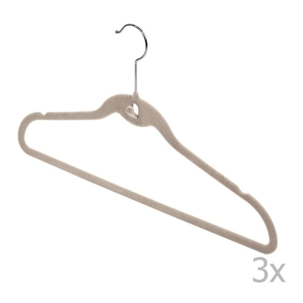 Sada 3 béžových vešiakov so zárezmi a nohavicovou tyčou Domopak Velvet-image-1