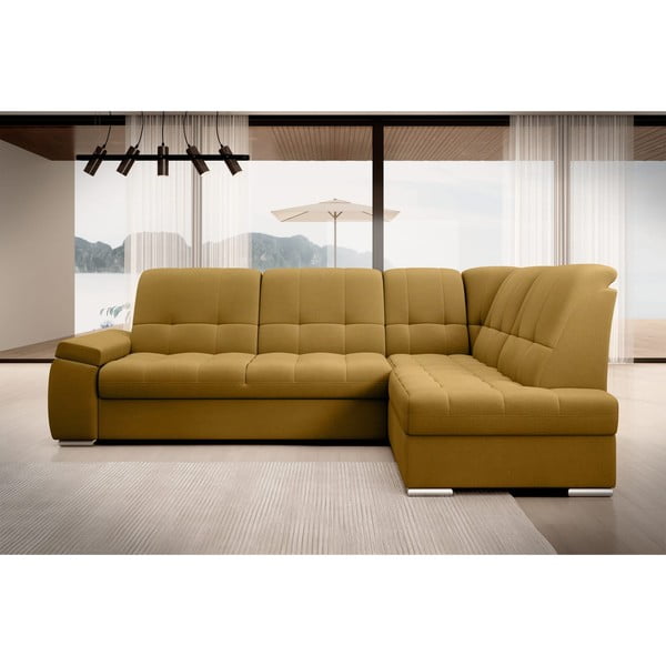 Žltá zamatová rozkladacia/s úložným priestorom rohová pohovka (pravý roh/do L) Sado – ELTAP-image-3