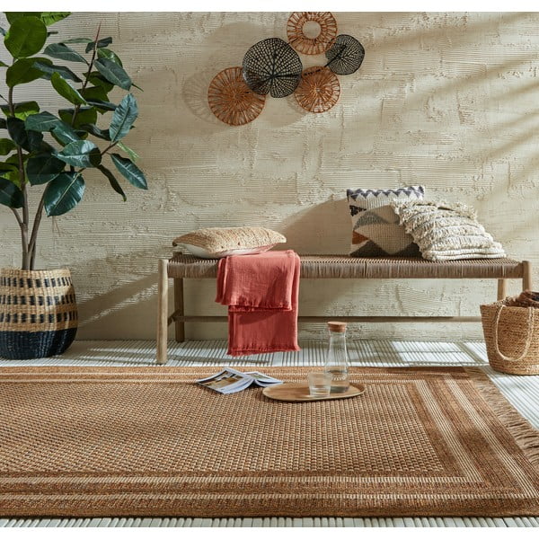 Vnútorný a vonkajší koberec v prírodnej farbe 160x230 cm Layla Border – Flair Rugs-image-1
