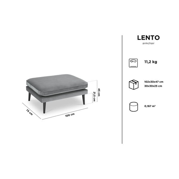 Svetloružová zamatová podnožka s čiernymi nohami Kooko Home Lento-image-4