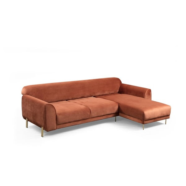 Oranžovohnedá rozkladacia rohová pohovka so zamatovým povrchom Artie Image, pravý roh-image-2