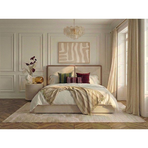 Béžová/staroružová čalúnená dvojlôžková posteľ s úložným priestorom s roštom 180x200 cm Mara – Bobochic Paris-image-1