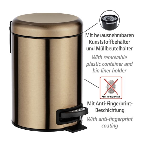 Pedálový odpadkový kôš v medenej farbe Wenko Leman, 3 l-image-4