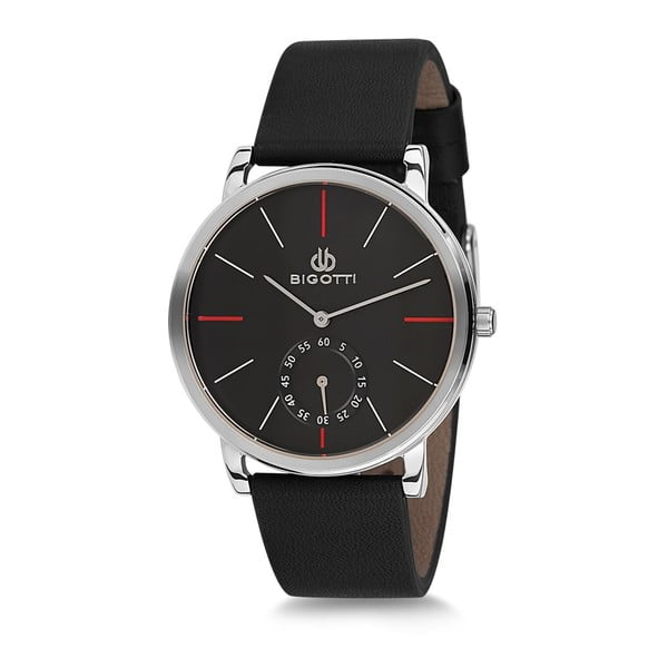Pánske hodinky s čiernym koženým remienkom Bigotti Milano Thomas