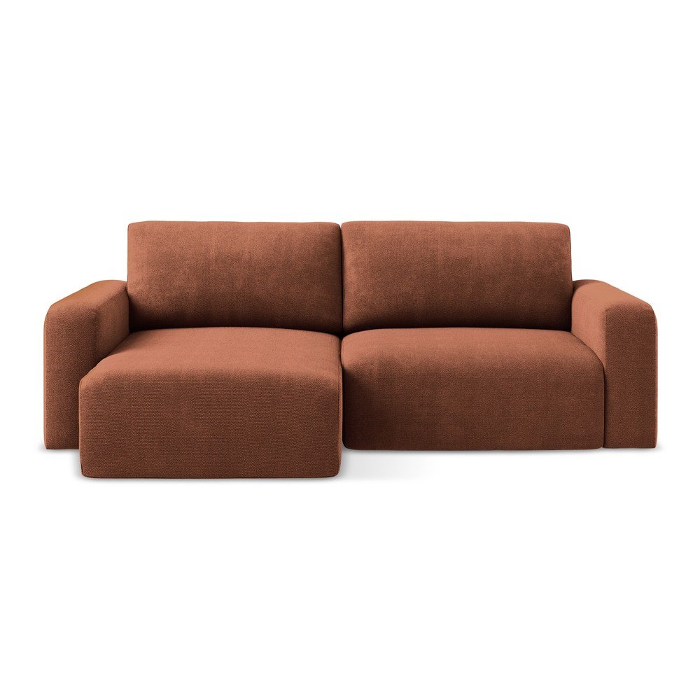 Ženilková rozkladacia/s úložným priestorom rohová pohovka v terakotovej farbe (ľavý roh/s leňoškou) Kona – Makamii