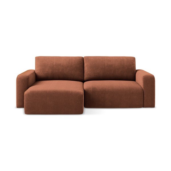 Ženilková rozkladacia/s úložným priestorom rohová pohovka v terakotovej farbe (ľavý roh/s leňoškou) Kona – Makamii