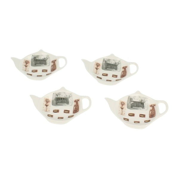 Sada 4 porcelánových podnosok na čajové vrecúška Duo Gift Kotty