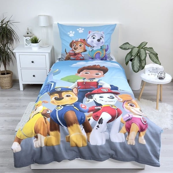 Modré bavlnené detské obliečky na jednolôžko 140x200 cm Paw Patrol – Jerry Fabrics-image-1