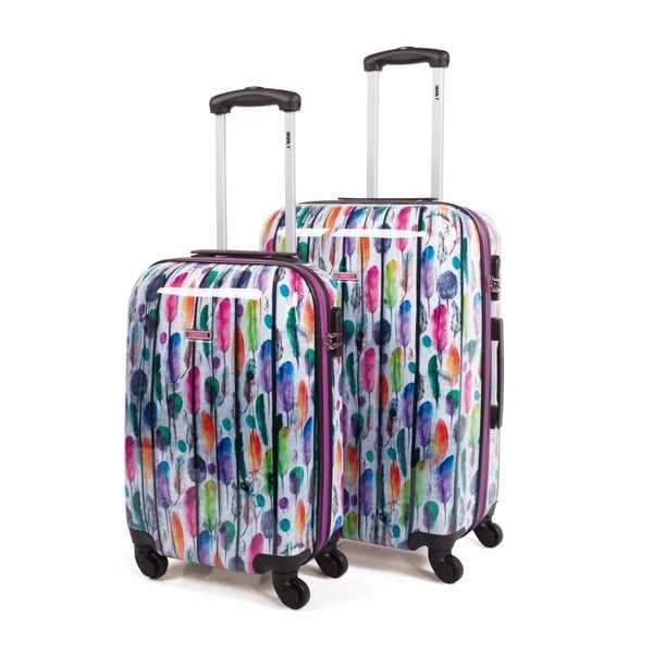 Sada 2 bielych cestovných kufrov s farebnými lístkami SKPA-T