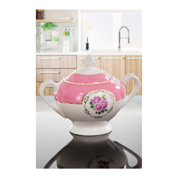 Ružová porcelánová cukornička Keramika