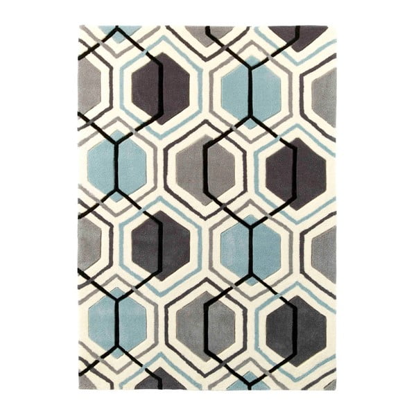 Sivomodrý ručne tuftovaný koberec Think Rugs Hong Kong Hexagon Grey & Blue, 120 × 170 cm