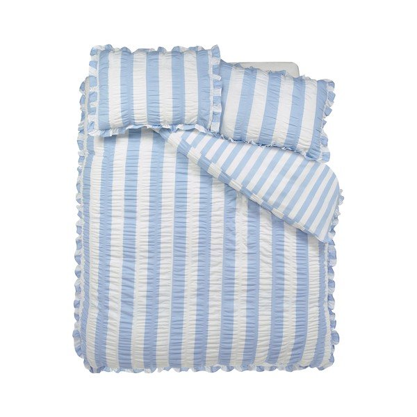 Modré obliečky na dvojlôžko 200x200 cm Seersucker Frill Stripe – Catherine Lansfield