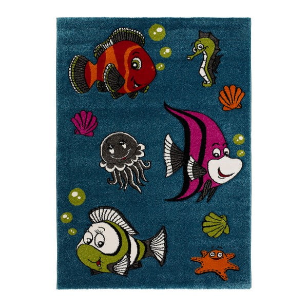 Detský modrý koberec Universal Fish, 120 × 170 cm