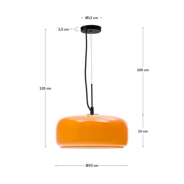Oranžové LED závesné svietidlo so skleneným tienidlom ø 38 cm Reig – Kave Home-image-4