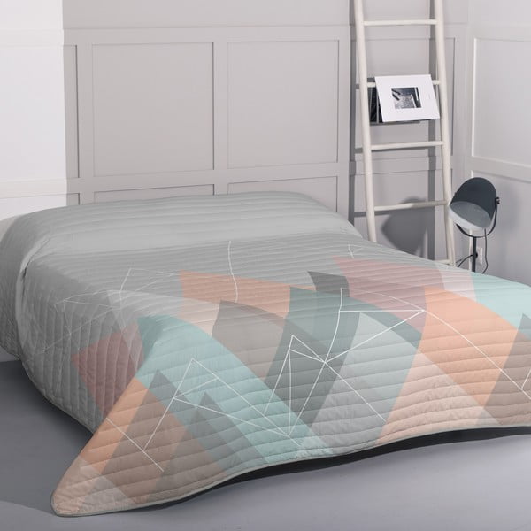 Ružový/sivý bavlnený prešívaný pléd 180x260 cm Range – Blanc-image-1