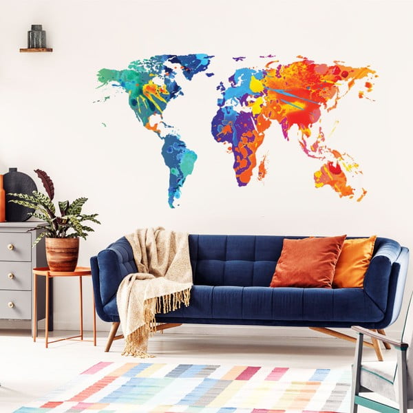 Nástenná samolepka Ambiance Wall Decal Worlds Map Design Watercolor, 60 × 105 cm
