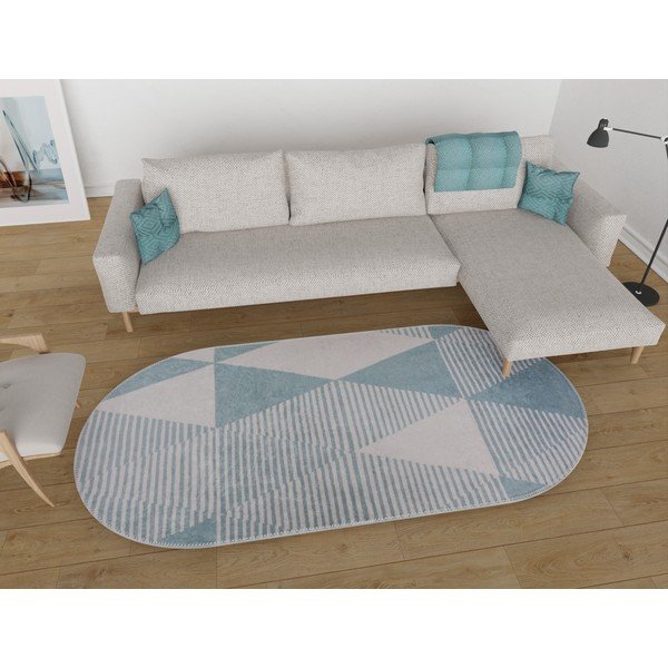 Modrý umývateľný koberec 60x100 cm Oval – Vitaus-image-1