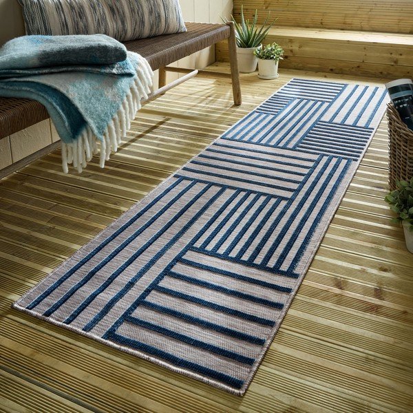 Tmavomodrý vnútorný a vonkajší koberec 66x230 cm Vigo Blocks – Flair Rugs-image-1