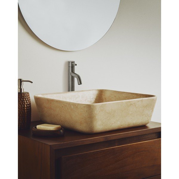 Béžové kamenné umývadlo 40x40 cm Darnen – Kave Home-image-1