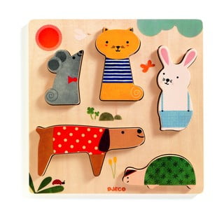Detské vkladacie drevené puzzle s motívmi domácich maznáčikov Djeco