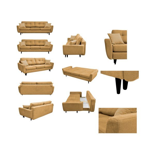 Žltá trojmiestna rozkladacia pohovka s čiernymi nohami Mazzini Sofas Jasmin-image-2