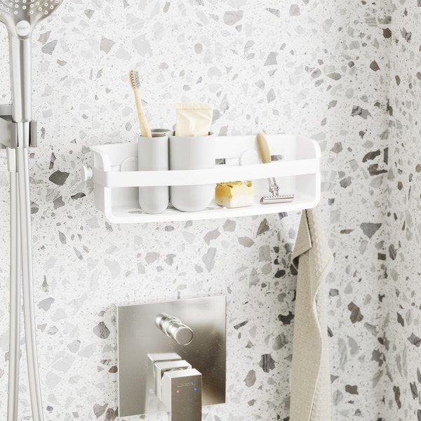 Biela samodržiaca plastová kúpeľňová polička Flex – Umbra-image-1