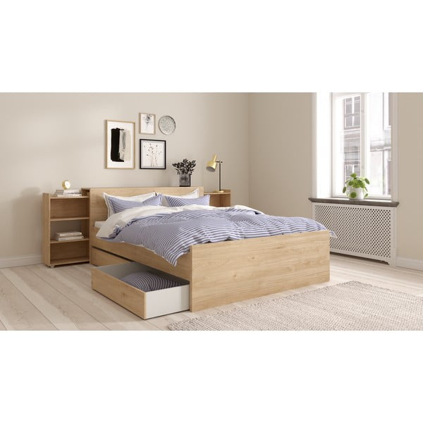 Dvojlôžková posteľ v dekore duba bez roštu 140x200 cm v prírodnej farbe Naia – Tvilum-image-4