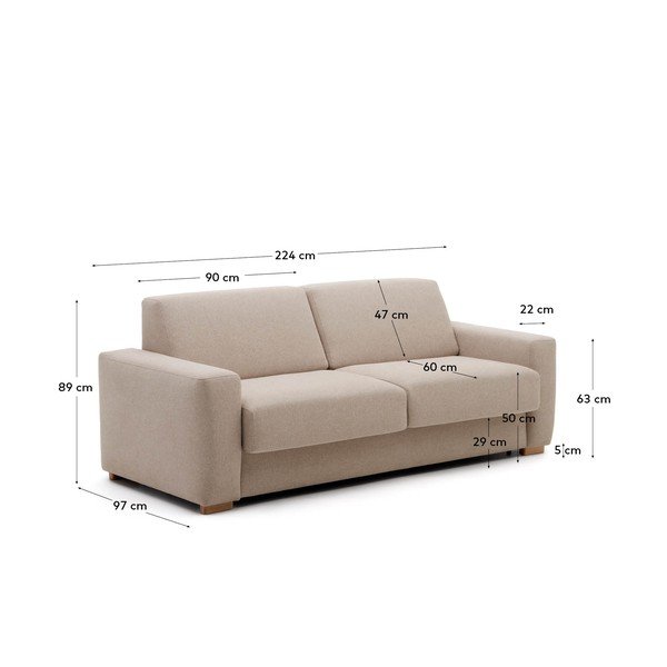 Béžová rozkladacia pohovka 224 cm Anley – Kave Home-image-4