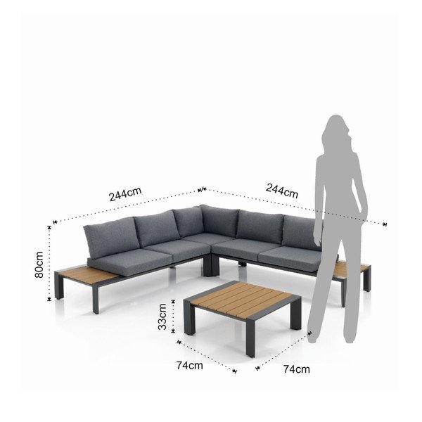 Sivá/v prírodnej farbe hliníková záhradná lounge súprava pre 4 osoby Skorpios – Tomasucci-image-4