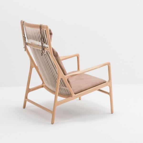 Kreslo s konštrukciou z masívneho dubového dreva a hnedým koženým sedadlom Gazzda Dedo-image-2