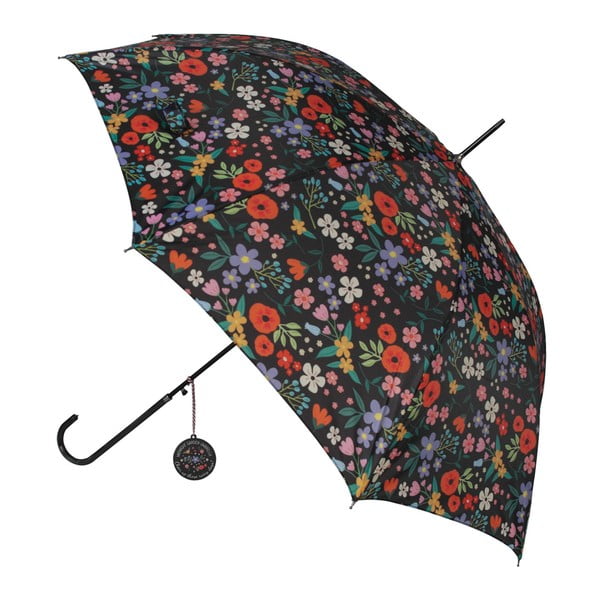 Čierny dáždnik s farebnými detailmi Flower, ⌀ 100 cm
