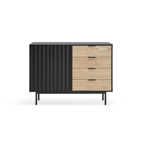 Nízka komoda v dekore duba v čierno-prírodnej farbe 108x80 cm Sierra – Teulat
