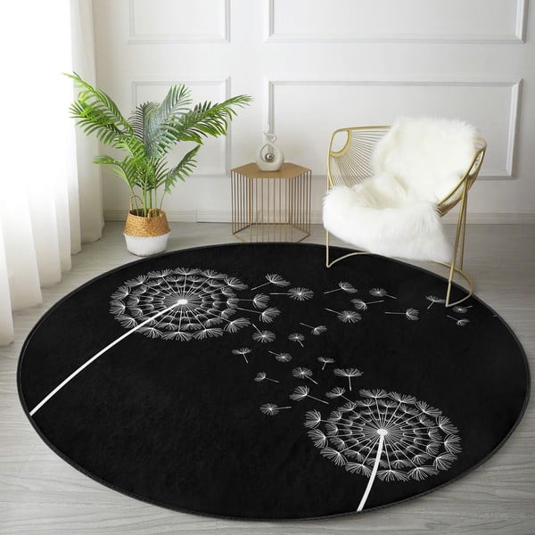 Čierny prateľný okrúhly koberec vhodný pre robotické vysávače ø 80 cm Comfort – Mila Home-image-3