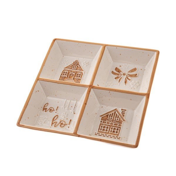 Biela keramická servírovacia miska s vianočným motívom Christmas cottage – Dakls
