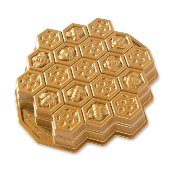 Forma na pečenie v tvare medového plátu v zlatej farbe Nordic Ware Bee, 2,4 l