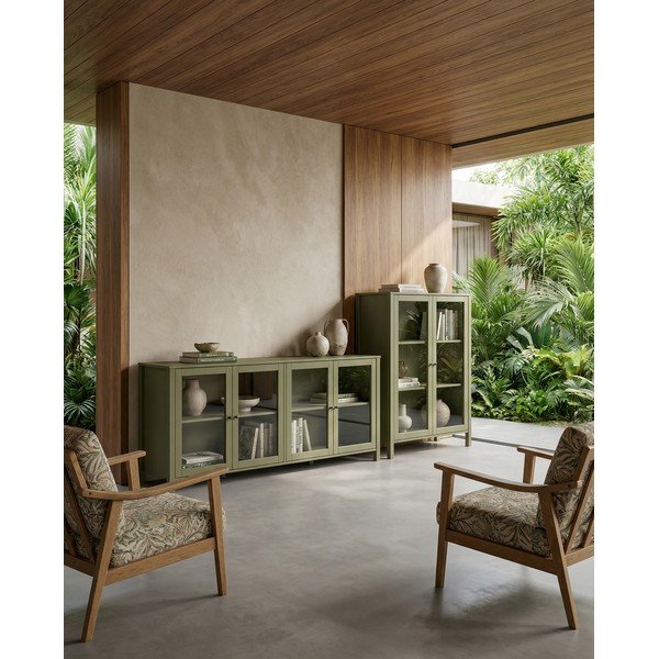 Zelená vitrína z borovicového dreva 186x80x40 cm Alessandra – Marckeric-image-4