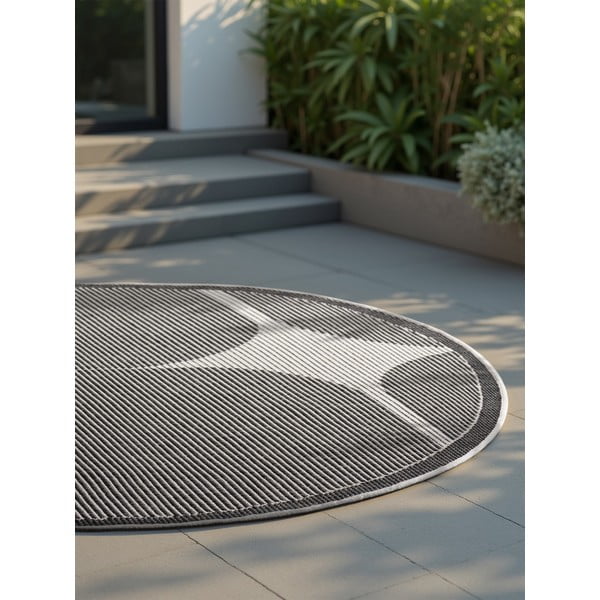 Čierno-biely okrúhly vnútorný a vonkajší koberec ø 160 cm Duet Bowen – NORTHRUGS-image-4