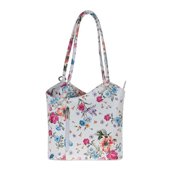 Biela kožená kabelka s kvetinovou potlačou Pitti Bags Maude
